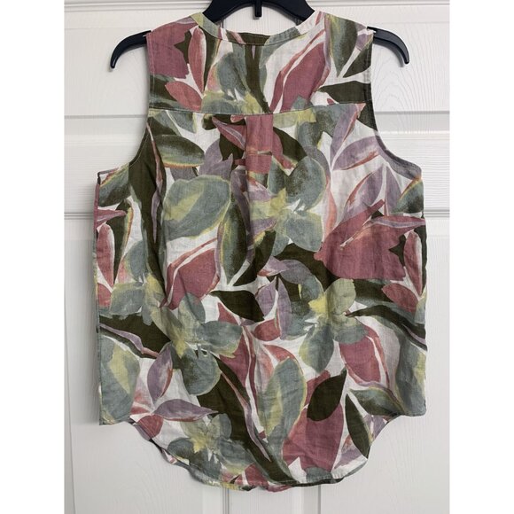 Tahari Floral Linen Sleeveless Coastal Grandma Blouse Size M Lightweight - Picture 3 of 7
